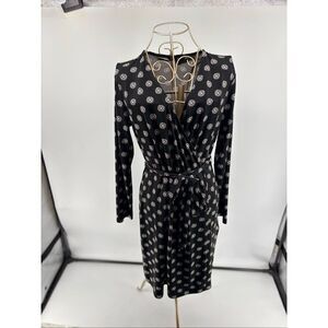 Brooks Brothers 346 Black White Geometric Print Faux Wrap Dress Size Small